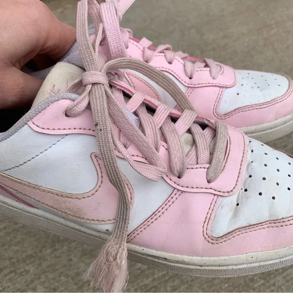 Nike Girl’s Pink and White Court Low Sneakers 5 - Picture 3 of 9
